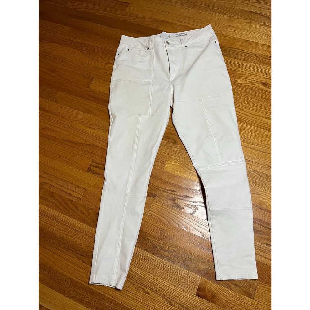 Peter‎ Nygard Instantly Flawless retro pieced look jeans L 14-16 Ivory Boho Mint